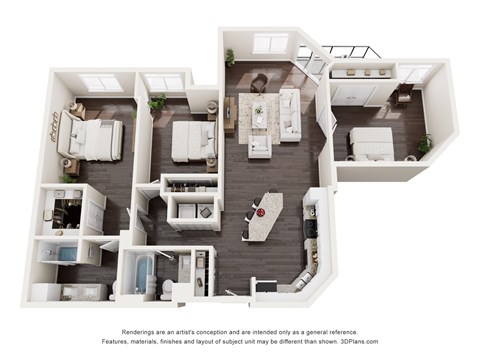 Floor plan for 3 beds, 2 baths, 1399 sqft